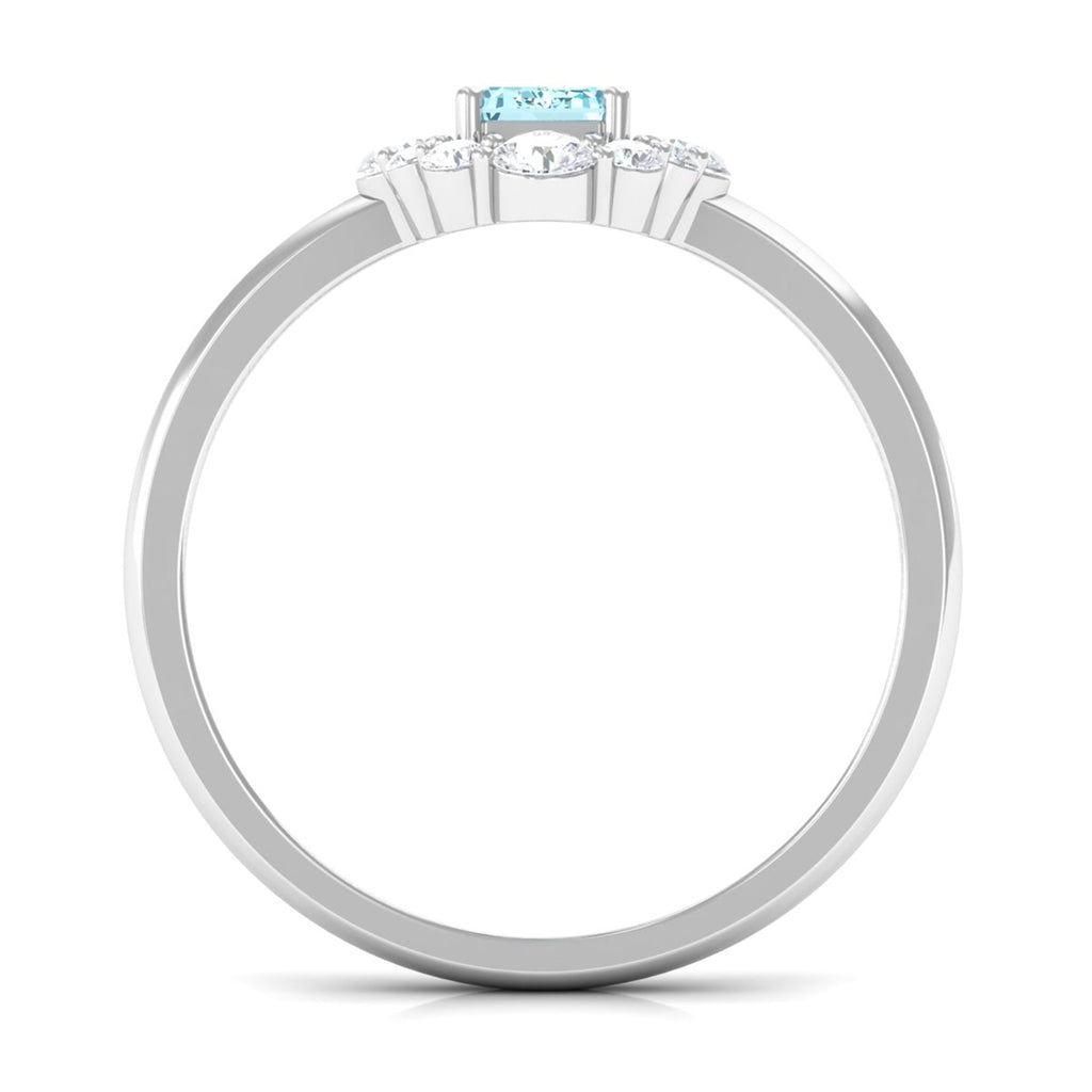 Octagon Aquamarine Engagement Ring with Diamond Halo