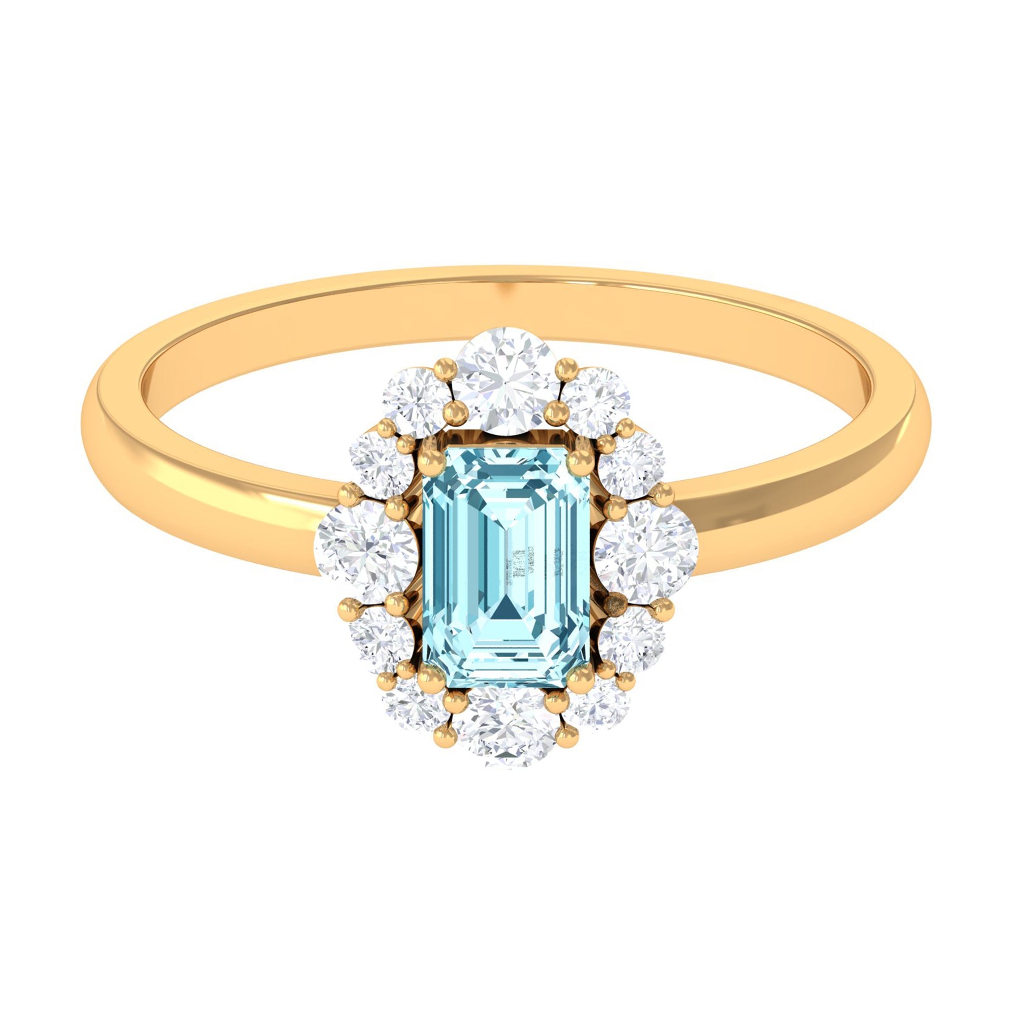 Octagon Aquamarine Engagement Ring with Diamond Halo
