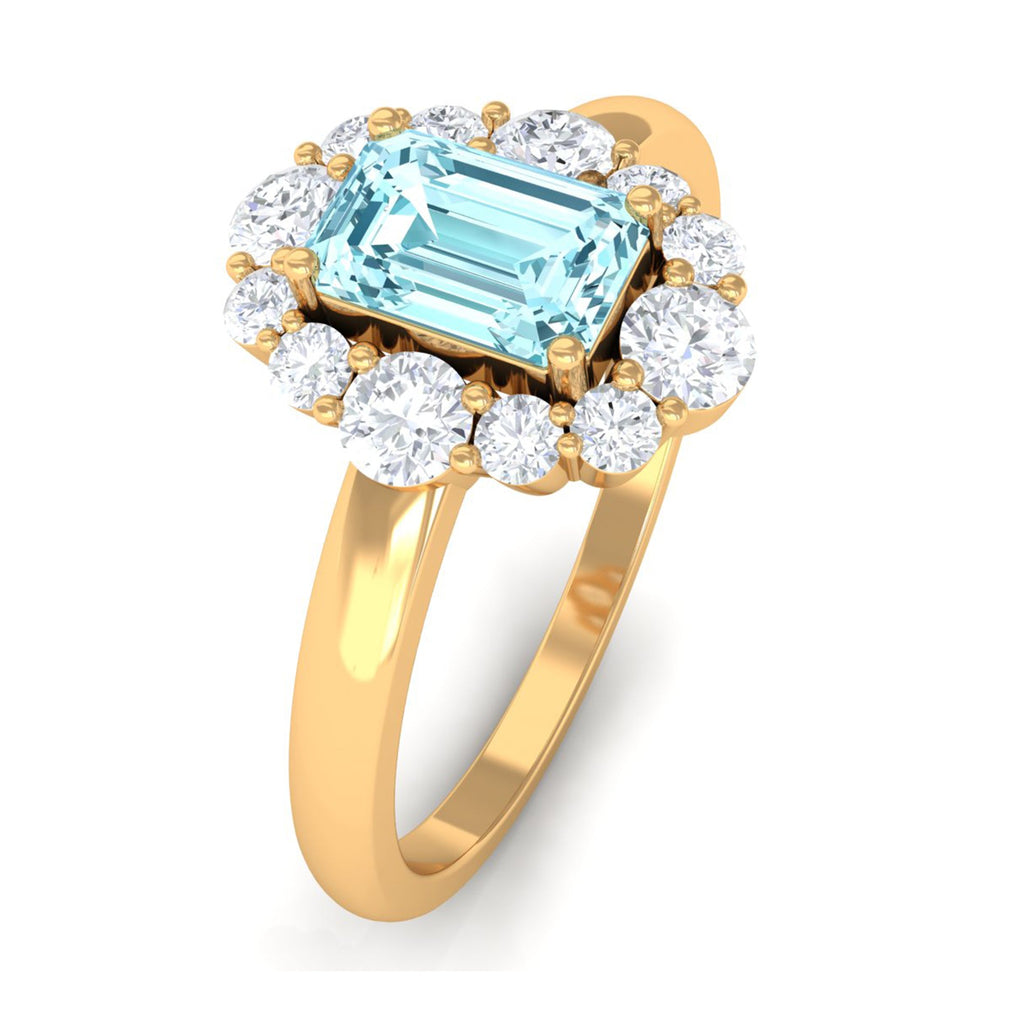 Octagon Aquamarine Engagement Ring with Diamond Halo